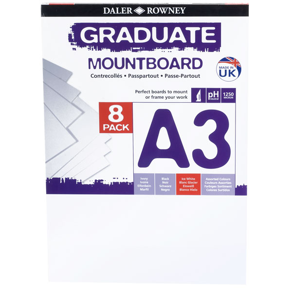 Daler Rowney A3 Graduate Mount Board Pack of 8 Ice White