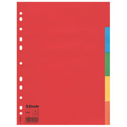 Esselte 100199 Multicoloured Cardboard Divider A4 5 Part 160gsm 100% Recycled