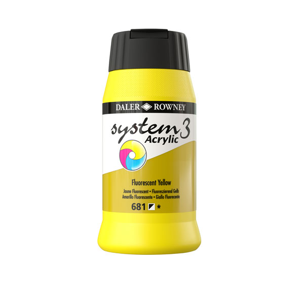 Daler Rowney System 3 Acrylic Paint Fluorescent Yellow (500ml)