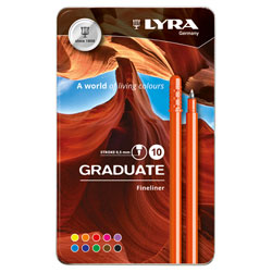 Fila Lyra Graduate Fineliner Pens 10 Assorted Colours in Tin Box