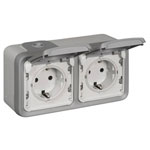 Legrand 069742 Plexo Socket: 2-Way IP44 Grey Surface Mounted