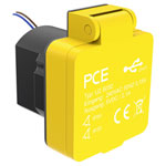 PCE U25050 USB Surface-Mount Socket IP54 Yellow 5V/2.1A 2-Way