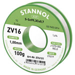 Stannol 576101 ZV16 Solder Lead-Free Sn99.3Cu0.7 Flux-Filled No-Clean Wire 100g