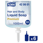 Tork 420601 Hair & Body Liquid Soap 1L 6-Pack Unisex Mild Formula