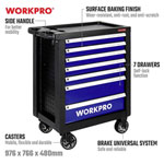 WorkPro WP209074 Cabinet Tool Set 7-Drawer 193 pieces Workshop Trolley