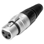 Hicon HI-X3CF XLR Socket, 3-Pin, Silver/Black, Strong Strain Relief