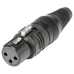 Hicon HI-X3CF-G XLR Connector Socket, 3 Pins, Black, Superior Strain Relief