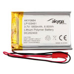 Akyga AKY0664 Battery Pack x Rechargeable LiPo 3.7V 1850mAh