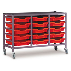 Gratnells 15 Shallow Tray (Red) Metal Rack (Grey) with Castors 1055X420X725mm