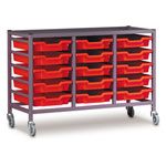 Gratnells 15 Shallow Tray (Red) Metal Rack (Grey) with Castors 1055X420X725mm