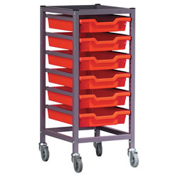 Gratnells 5 Shallow Tray (Red) Metal Rack (Grey) with Castors 370X420X725mm