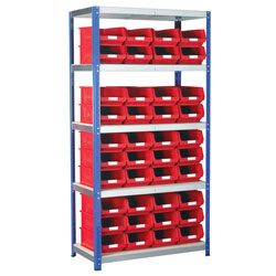 Eco-Rax TC Bin Kit Shelving Bay 1800 x 900 x 450mm + 40 x TC4 Red