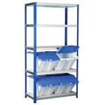 Eco-Rax Shelving Bay 1800 x 900 x 450mm 4 x Multi-Functional Containers - Blue