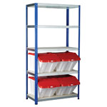 Eco-Rax Shelving Bay 1800 x 900 x 450mm 4 x Multi-Functional Containers - Red