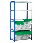 Eco-Rax Shelving Bay 1800 x 900 x 450mm 4 x Multi-Functional Containers - Green