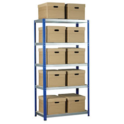 Eco-Rax Shelving Bay 1800 x 900 x 450mm 10 x Brown Archive Boxes Inc Lids