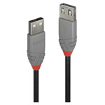 LINDY 36704 USB 2.0 cable USB-A plug to socket Black Grey 3m