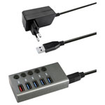 Maxtrack CH10L USB 3.0 hub 5 ports individually connectable Silver-grey