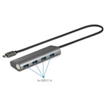 Renkforce RF-3374944 USB 3.1 hub 1st Gen 4 ports Aluminium Silver