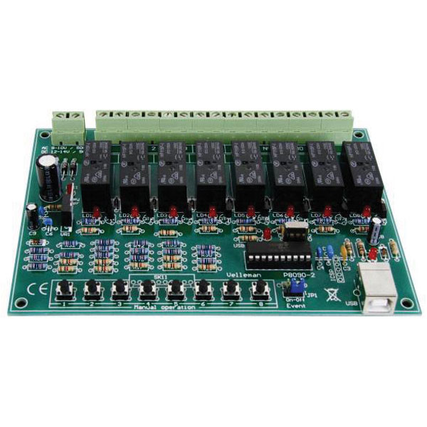 Whadda WSI8090 8-channel USB relay card, 16A relays, DLL for softw...
