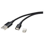 Renkforce RF-4746076 USB Cable USB-A to USB-C Black Magnetic 1m