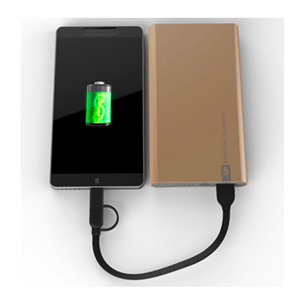 GP GPACCFP05005 5000mAh Gold Portable Power Bank w/ 2in1 Charge Cable