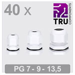 TRU COMPONENTS TC-13448636 Cable gland Polyamide White 40 pcs PG7/PG9/PG13