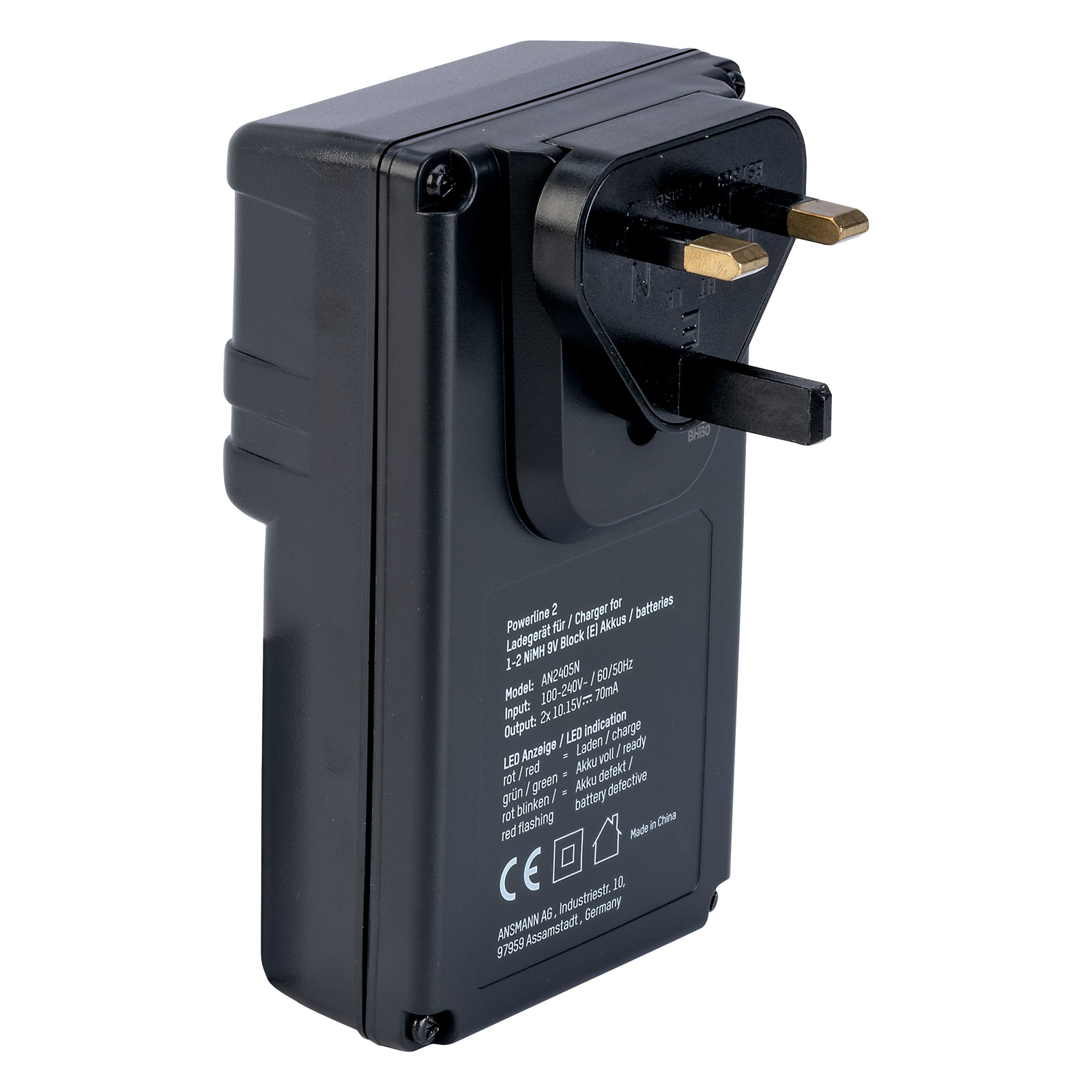 Chargeur de batterie NiMH Ansmann 1001-0094-44-520, recharge 4 piles 9V,  AA, AAA, avec prise UK