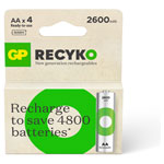 GP GPRHC272E044 GP Recyko NiMH 2600mAh AA 4's ECV paper box