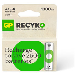 GP GPRHC132E036 GP Recyko NiMH 1300mAh AA 4's ECV paper box