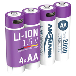 Ansmann 1312-0036 AA Li-Ion Rechargeable Battery 2000mAh 4 Pack With USB-C Cable