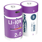 Ansmann 1314-0005 D Li-Ion Rechargeable Battery 6000mAh 2 Pack With USB-C Cable
