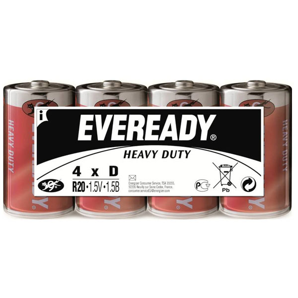 Eveready E7638900370904 D Battery Zinc Carbon 1.5V 4pcs