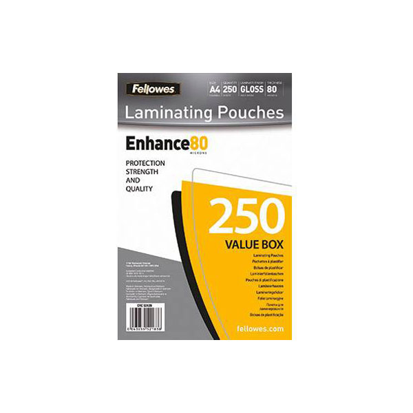 Fellowes 5312903 Laminate Sheet A4 80 micron Glossy 250 pcs