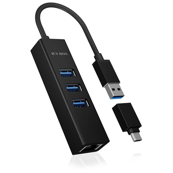 ICY BOX IB-HUB1419-LAN hub 4 ports USB 3.2 1st Gen Black USB & Fir...