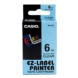 Casio XR-6X1-W-DJ 6mm Black on Clear Tape