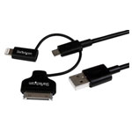 StarTech LTADUB1MB Lightning Or 30-Pin Dock Or Micro-USB To USB Cable 1m Black