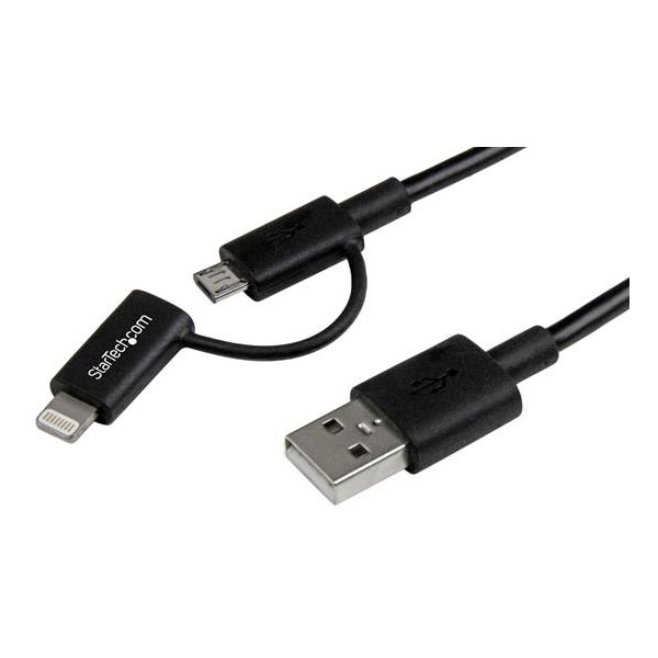StarTech LTUB1MBK Apple Lightning Or Micro USB To USB Cable - 1m Black