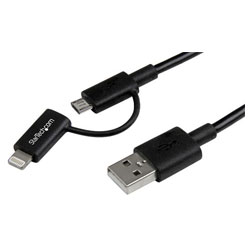 StarTech LTUB1MBK Apple Lightning Or Micro USB To USB Cable - 1m Black