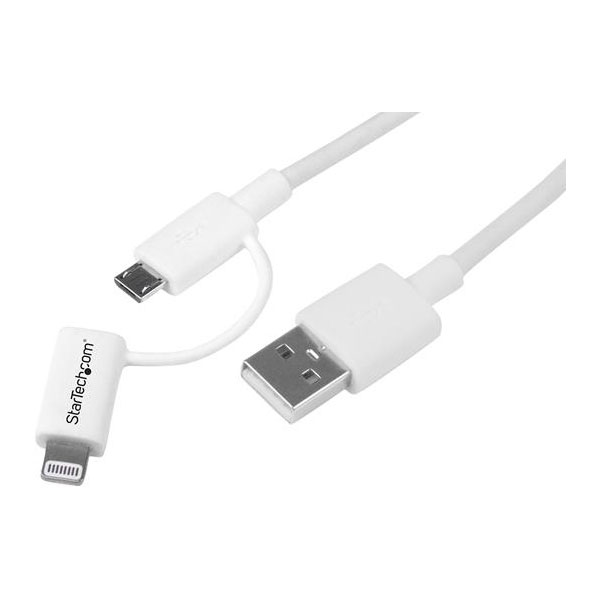 StarTech LTUB1MWH Apple Lightning Or Micro USB To USB Cable - 1m White