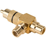 RVFM Gold Phono Plug to 2x Phono Sockets Adaptor - Black Ring