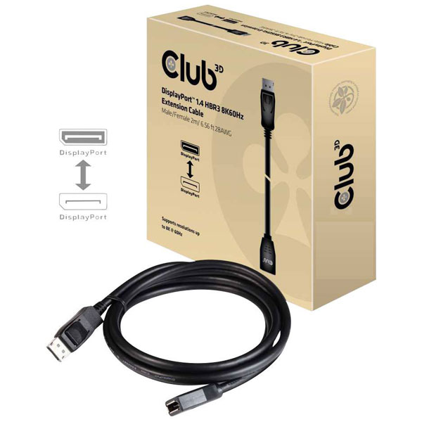 club3D CAC-1022 DisplayPort 1.4 HBR3 Extension Cable 8K60Hz M/F 2m...