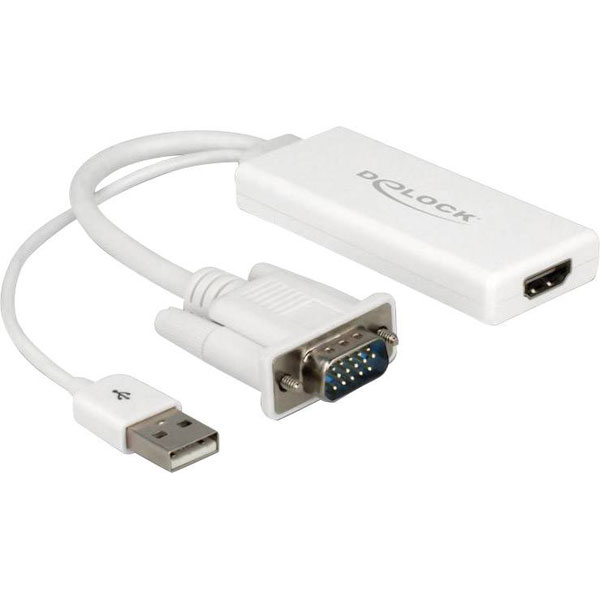 Delock 62460 VGA / USB to HDMI Adapter with Audio White 25cm