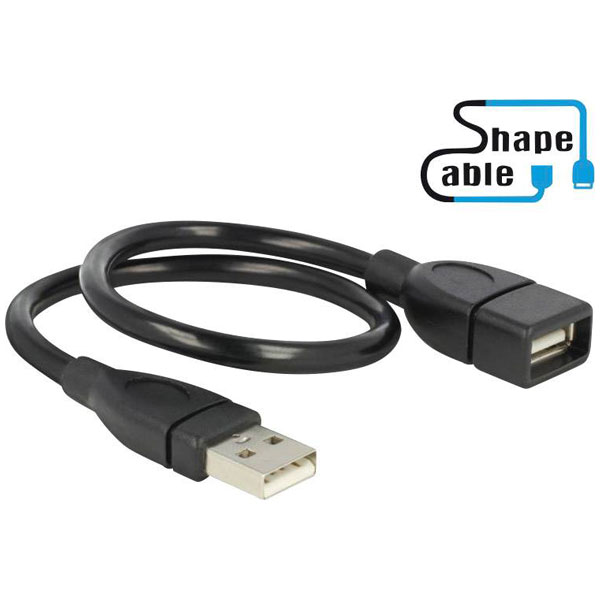 Delock 83498 USB 2.0 Cable A Plug-Socket 0.35m Black Flexible Goos...