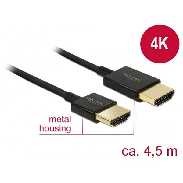 Delock 84775 High Speed HDMI Cable with Ethernet 4K 60Hz 4.5m Slim...