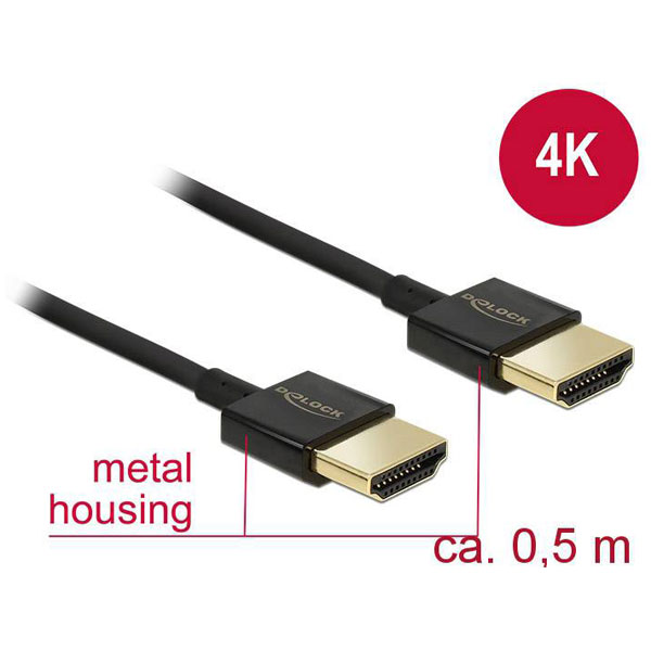 Delock 84786 HDMI Cable A-A 0.5m High Speed with Ethernet 4K 60Hz ...