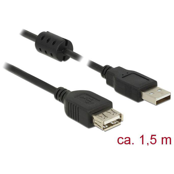 Delock 84884 USB 2.0 Type-A Extension Cable 1.5m Black Ferrite Core