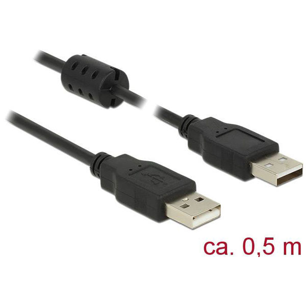 Delock 84888 USB 2.0 Cable Type-A Male to Male 0.5m Black with Fer...