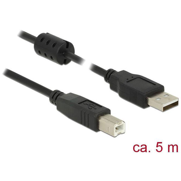 Delock 84899 USB 2.0 Cable Type-A Male to Type-B Male 5m Black wit...