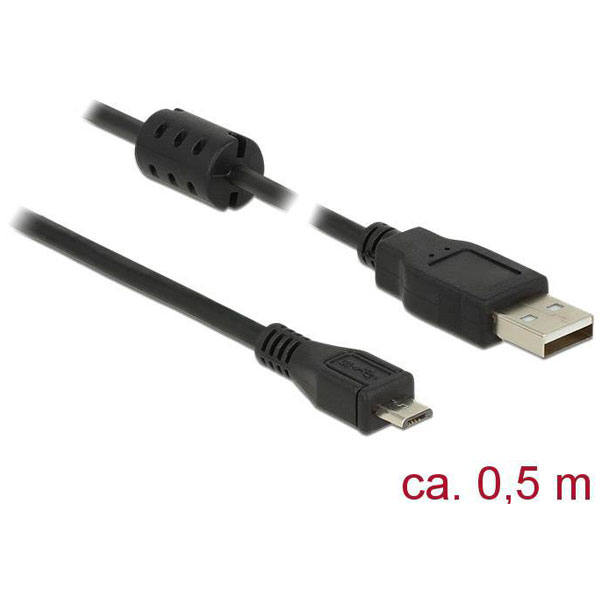 Delock 84900 USB 2.0 Cable Type-A to Micro-B 0.5m Black with Ferri...